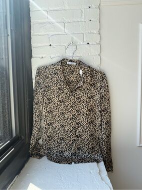 Leopard Print Button-Down Shirt - Black and Tan